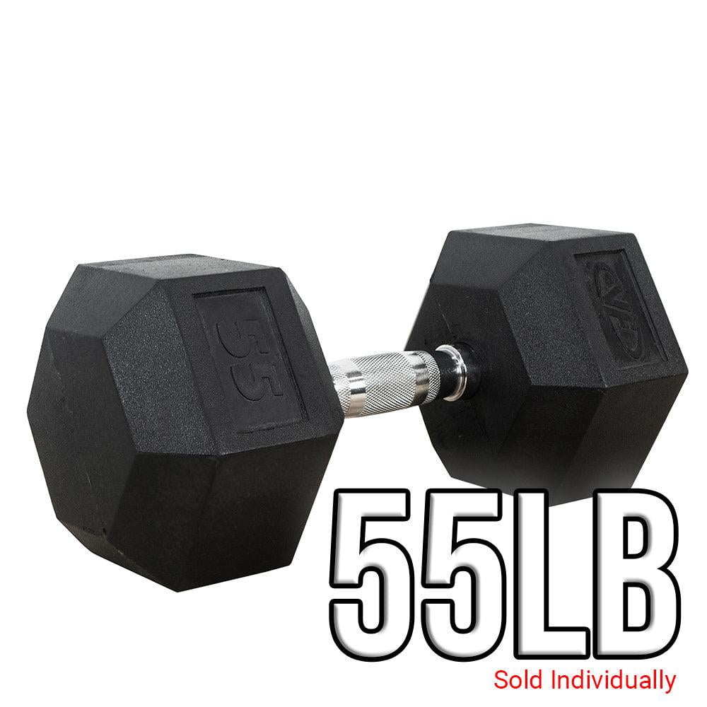 Valor Fitness 55Lb Rubber Hex Dumbbell-Finish:Black/Chrome