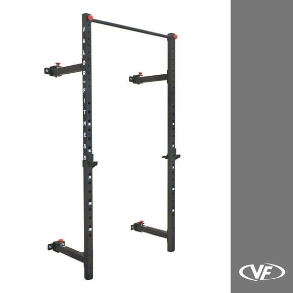 Valor Fitness Folding Squat Rack -Wall Mount Single, Bar, Workout, Pull up