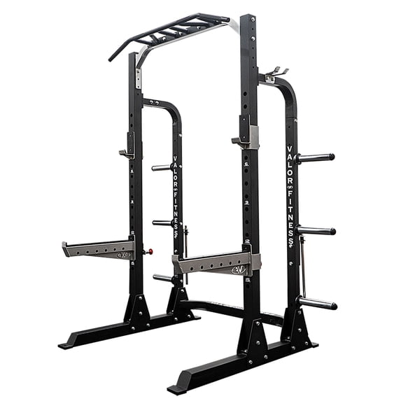 Valor Fitness Half Rack Squat Machine – 5 Position Multi-Grip Pull Up Station - Adjustable Height, Plate & Bar Storage, and Resistance Band Pegs – Max 1000 lbs – Power Rack Equipment -BD-58