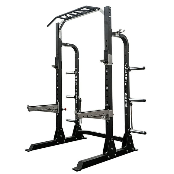 Valor Fitness Half Rack Squat Machine 5 Position Multi-Grip Pull Up Station - Adjustable Height, Plate & Bar Storage, and Resistance Band Pegs Max 1000 lbs Power Rack Equipment -BD-58
