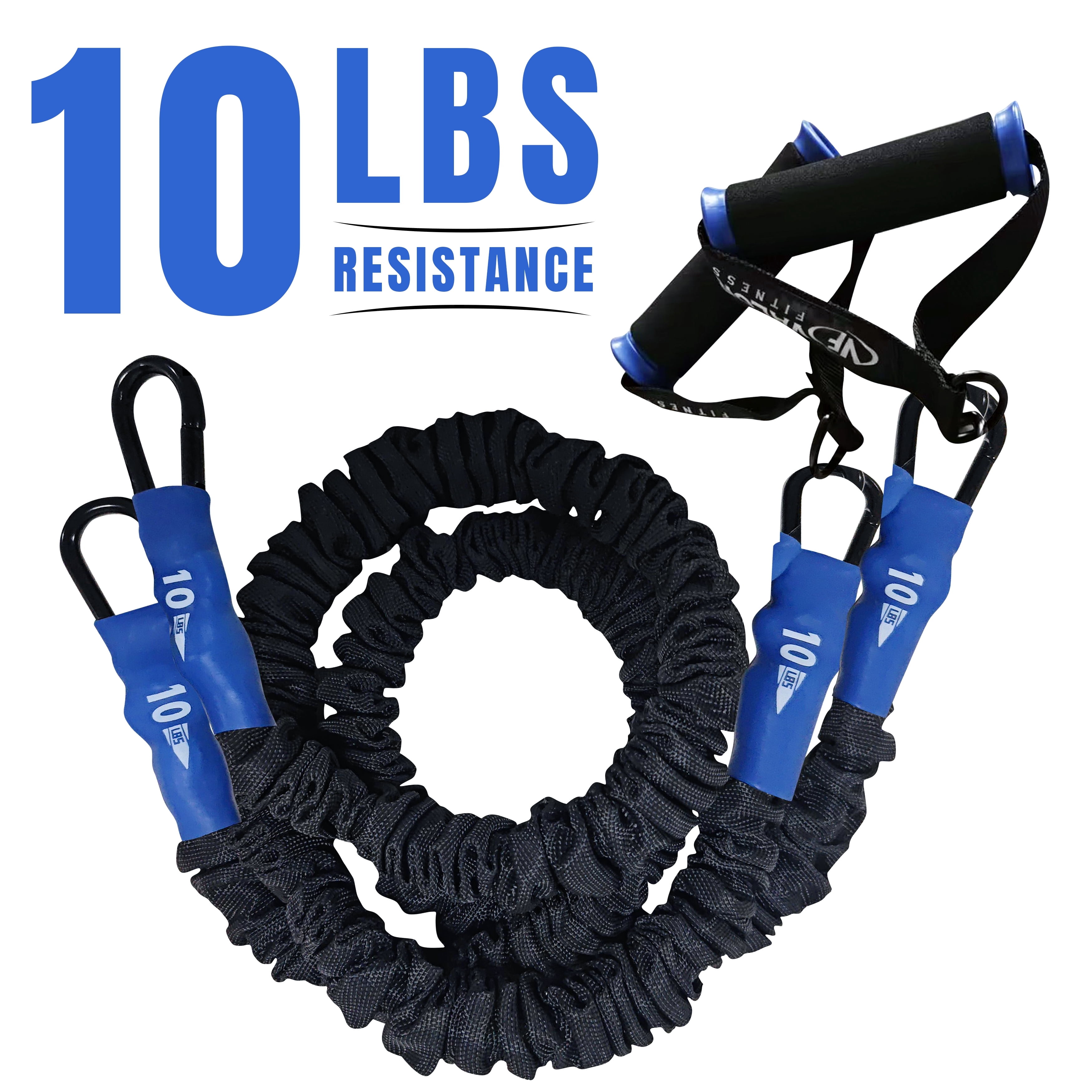 Valor Fitness Resistance Bands – 10 lbs. Resistance – Carabiners Attached – 2 Handles Included – Sheath Covered - Mobility Exercise Strength Training