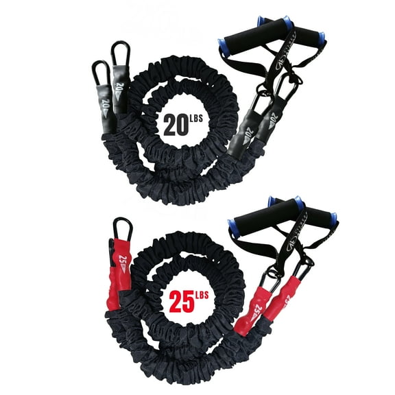 Valor Fitness Resistance Bands – Includes 2 Bands – 20 lb., 25 lb. – Carabiners Attached – 2 Handles per Band – Sheath Covered - Mobility Exercise Strength Training