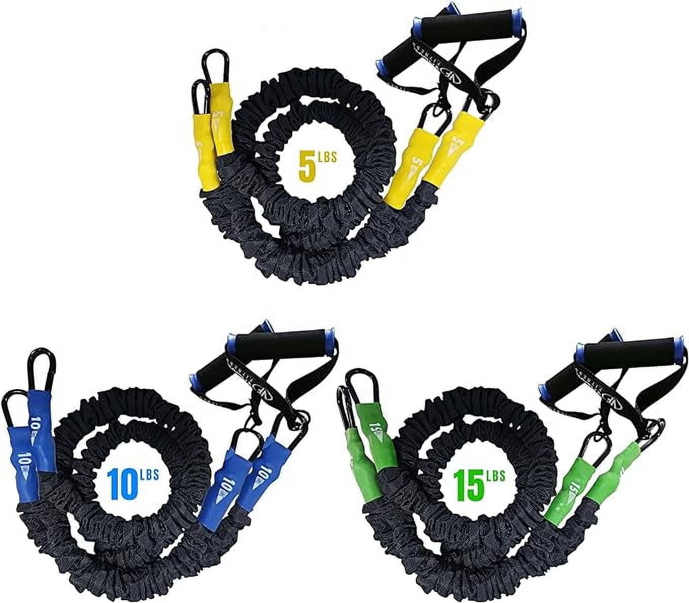 Valor Fitness Resistance Bands – Includes 3 Bands – 5 ,10, 15 lbs. – Carabiners Attached – 2 Handles per Band – Sheath Covered - Mobility Exercise Strength Training