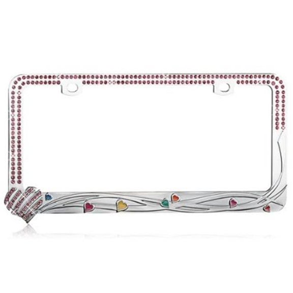 Valor Glamorous Metal Frame With Slashed Pink Crystals With A Blend Of Colorful Mini Heart