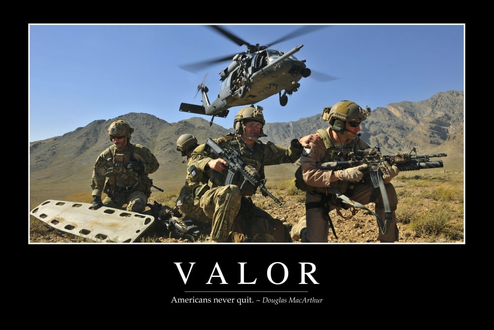 Valor Inspirational Quote and Motivational Poster Canvas Art - Stocktrek Images (34 x 23)