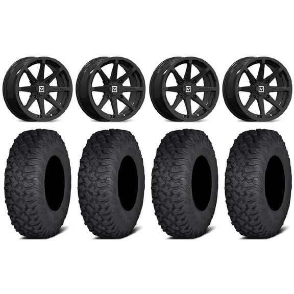 Valor V01 14" Wheels Black 27" Coyote Tires Honda Rincon Yamaha Rhino Kawasaki Brute Force Suzuki KingQuad
