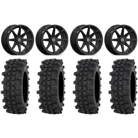 Valor V01 14" Wheels Black 28" ACP Tires Kawasaki Mule Pro FXT