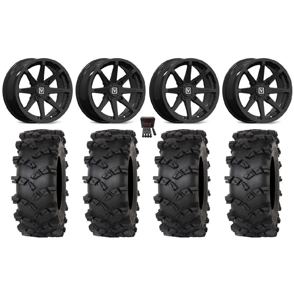 Valor V01 14" Wheels Black 28" Outlaw M/T Tires Honda Pioneer