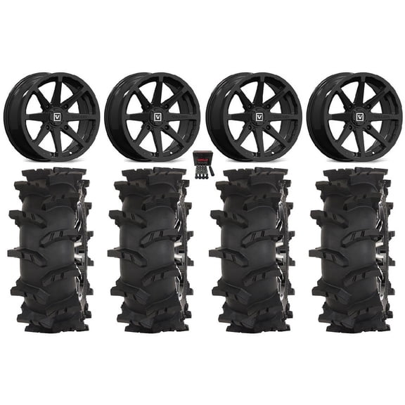 Valor V01 14" Wheels Black 28" Outlaw Max Tires Honda Pioneer
