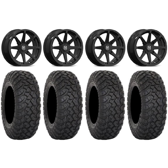 Valor V01 14" Wheels Black 28" RT320 Tires Kawasaki Mule Pro FXT