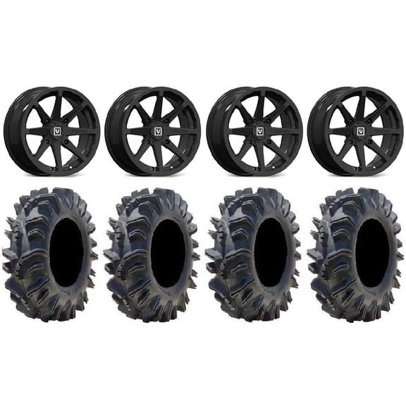 Valor V01 14" Wheels Black 28" Terminator Tires Kawasaki Mule Pro FXT