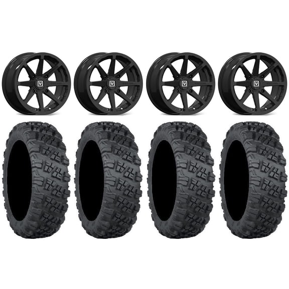 Valor V01 15" Wheels Black 33" Versa Cross V3 Tires Kawasaki Mule Pro FXT
