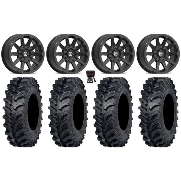 Valor V02 14" Wheels Black 28" MT911 Tires Kawasaki Mule Pro FXT