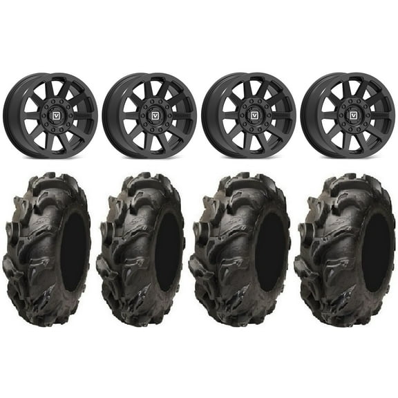 Valor V02 14" Wheels Black 28" Mega Mayhem Tires Can-Am Commander Maverick Renegade Outlander Defender