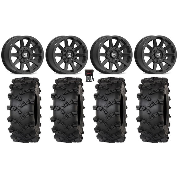 Valor V02 14" Wheels Black 28" Outlaw M/T Tires Sportsman 550 850 1000