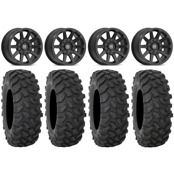 Valor V02 14" Wheels Black 28" XTR370 Tires Can-Am Maverick X3 / Honda Pioneer 1000 / Talon