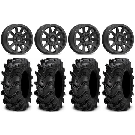 Valor V02 14" Wheels Black 30" Cryptid Tires Kawasaki Teryx Mule