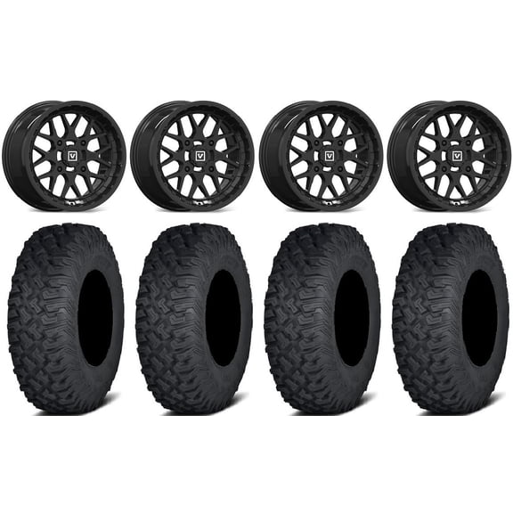 Valor V03 14" Wheels Black 27" Coyote Tires Kawasaki Mule Pro FXT