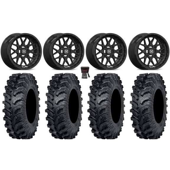 Valor V03 14" Wheels Black 28" MT911 Tires Honda Rincon Yamaha Rhino Kawasaki Brute Force Suzuki KingQuad