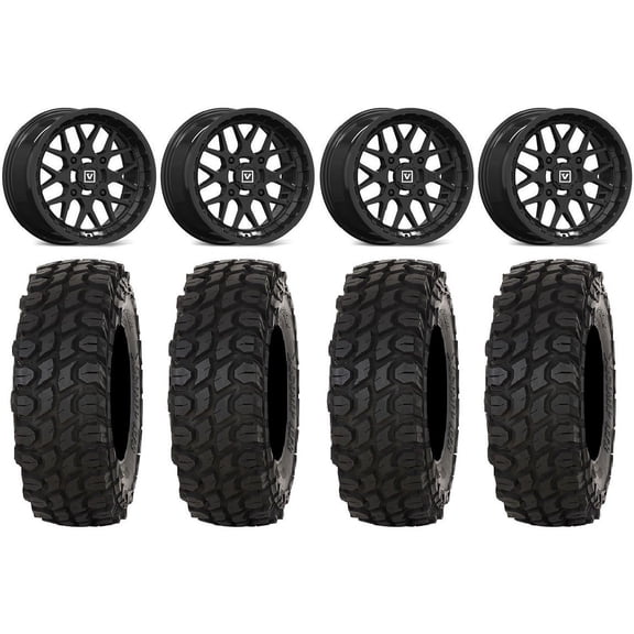 Valor V03 14" Wheels Black 28" XComp ATR Tires Kawasaki Teryx Mule