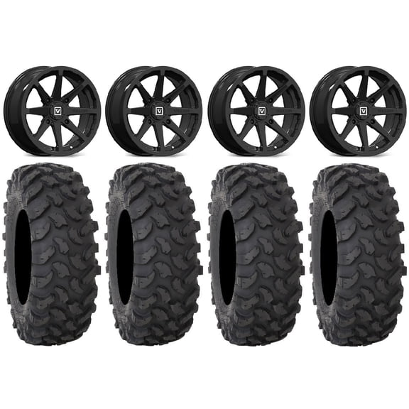 Valor V03 14" Wheels Black 28" XTR370 Tires Can-Am Commander Maverick Renegade Outlander Defender