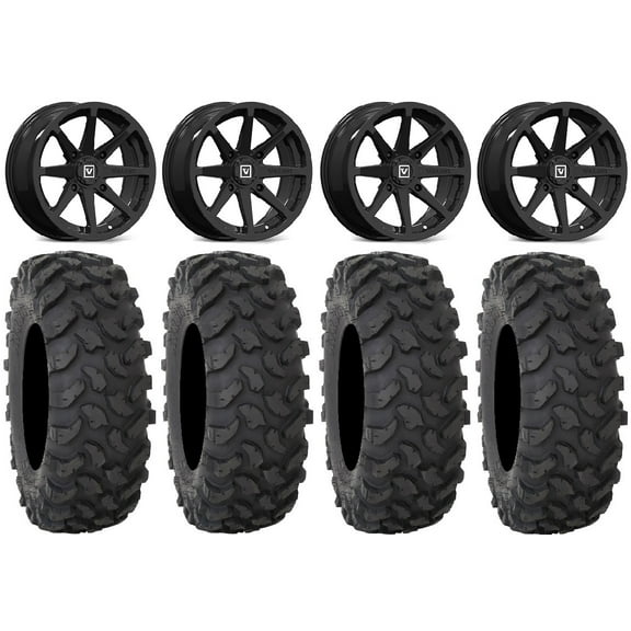 Valor V03 14" Wheels Black 32" XTR370 Tires Kawasaki Mule Pro FXT