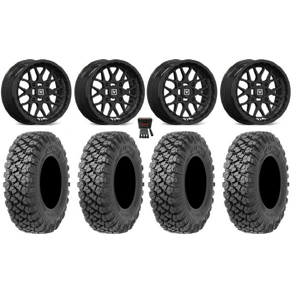 Valor V03 15" Wheels Black 35" Alpha Tires Can-Am Commander Maverick Renegade Outlander Defender