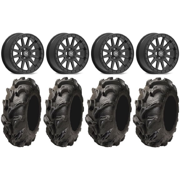 Valor V05 Beadlock 14" Wheels Black 27" Mega Mayhem Tires Can-Am Maverick X3 / Honda Pioneer 1000 / Talon