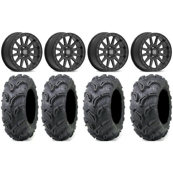 Valor V05 Beadlock 14" Wheels Black 27" Zilla Tires Kawasaki Mule Pro FXT