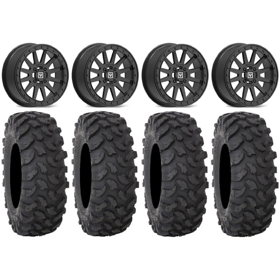 Valor V05 Beadlock 14" Wheels Black 28" XTR370 Tires Kawasaki Teryx Mule