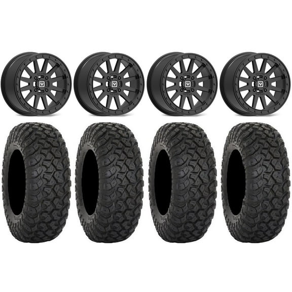 Valor V05 Beadlock 15" Wheels Black 35" RT320 Tires Kawasaki Teryx Mule