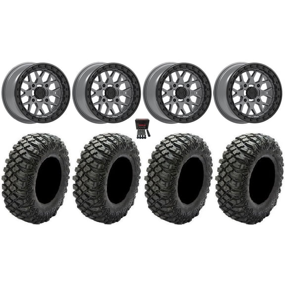 Valor V07 Beadlock 15" Wheels Graphite 30" Crawler XR Tires Kawasaki Teryx Mule