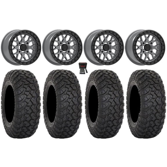 Valor V07 Beadlock 15" Wheels Graphite 32" RT320 Tires Kawasaki Mule Pro FXT