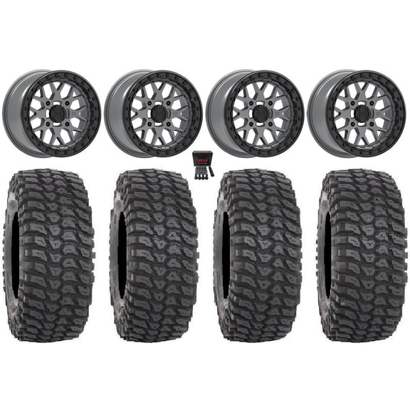 Valor V07 Beadlock 15" Wheels Graphite 32" XCR350 Tires Kawasaki Mule Pro FXT