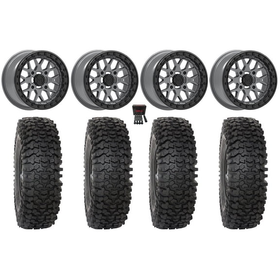 Valor V07 Beadlock 15" Wheels Graphite 37" RC500 Tires Kawasaki Mule Pro FXT