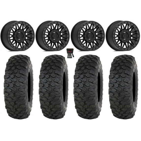 Valor V08 Beadlock 15" Wheels Black 35" Chicane DS Tires Kawasaki Mule Pro FXT