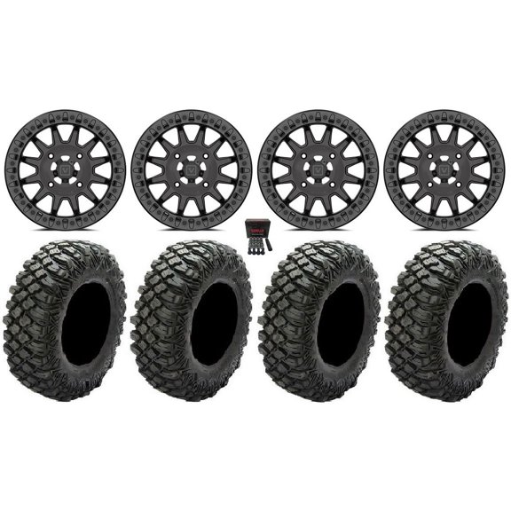 Valor V09 Bdlk 15" Wheels Charcoal 30" Crawler XR Tires Kawasaki Mule Pro FXT