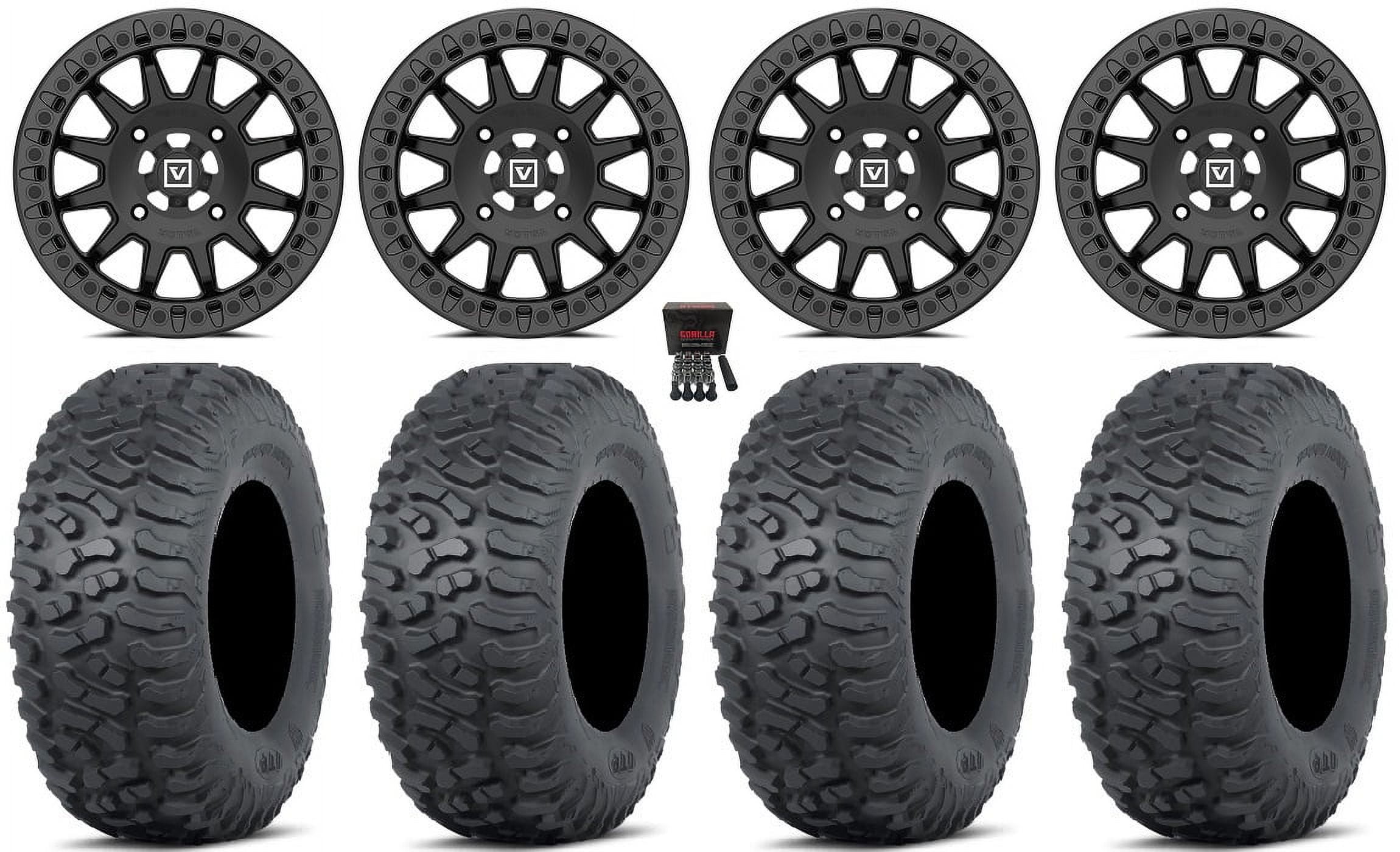 Valor V09 Beadlock 15" Wheels Black 32" Terra Hook Tires CanAm Maverick X3 / Honda Pioneer 1000
