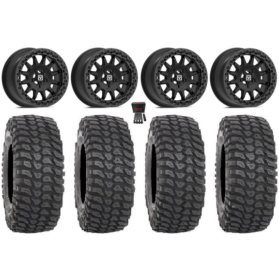 Valor V09 Beadlock 15" Wheels Black 35" XCR350 Tires Polaris RZR Turbo R & Pro R Ranger 1500 Xpedition