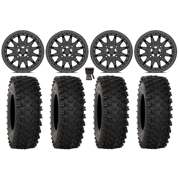 Valor V09 Beadlock 15" Wheels Charcoal 33" ATX470 Tires Kawasaki Mule Pro FXT