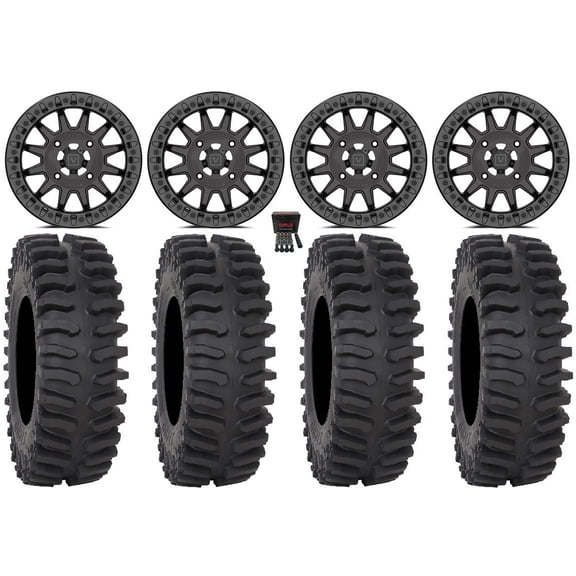 Valor V09 Beadlock 15" Wheels Charcoal 33" XT400 Tires Kawasaki Mule Pro FXT