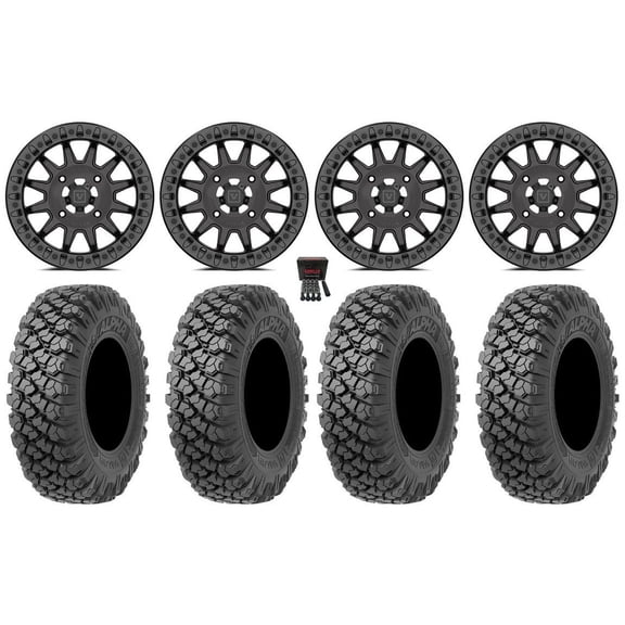 Valor V09 Beadlock 15" Wheels Charcoal 35" Alpha Tires Kawasaki Mule Pro FXT