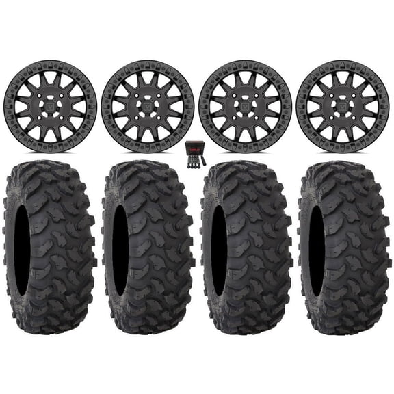 Valor V09 Beadlock 15" Wheels Charcoal 37" XTR370 Tires Kawasaki Mule Pro FXT