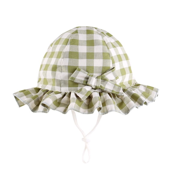 Valora Baby Girl Plaid Sun Hat UPF 50+ Outdoor Adjustable Toddler Beach Wide Brim Bucket Hats For Kids Green