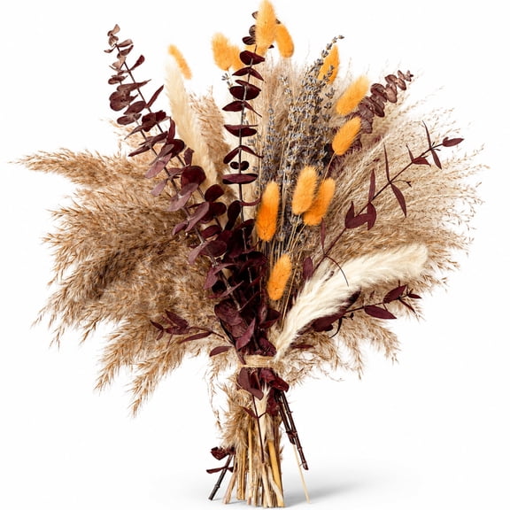 Valora Bella 77 Stems Dried Flower Bouquet - Orange Bunny Tail Grass Burgundy Eucalyptus Lavender Pampas Grass Arrangement - Fall Boho Rustic Floral Decor for Vase, Thanksgiving Home Decoration