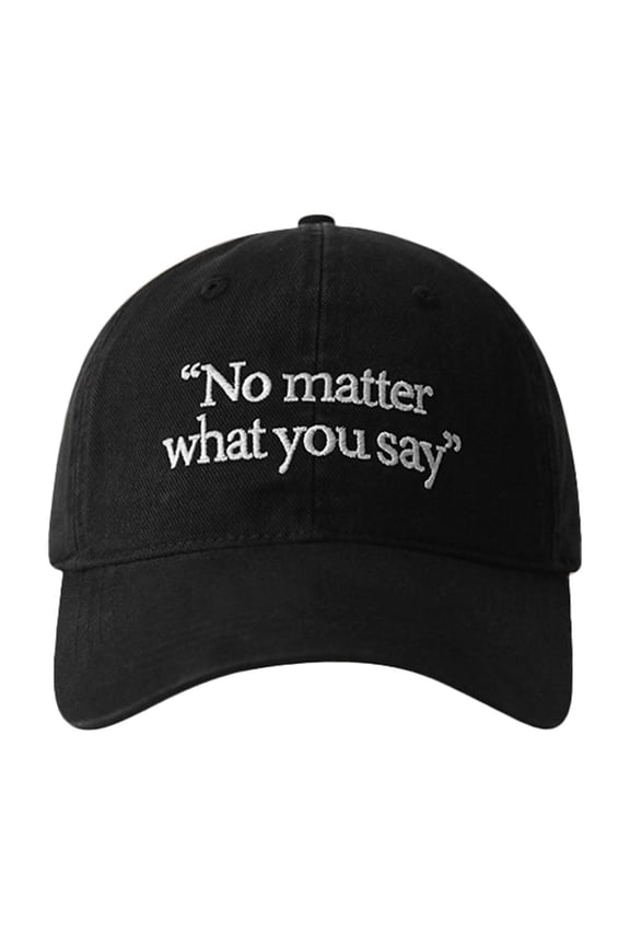 Big Head Round Baseball Cap Embroidered Face Small Wide Curved Visor Black