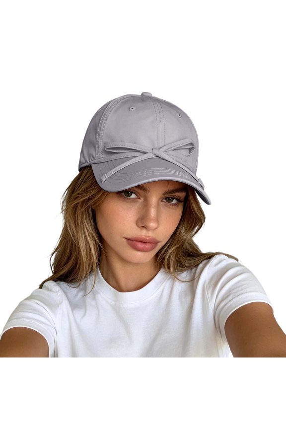 Breathable Wide Brim Baseball Visor With Bowknot Design Lightweight Sun Hat For Outdoor Activities Gray