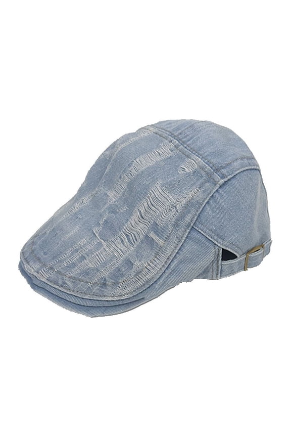 Broken Hole Denim Cool Trend Forward Hat Autumn Adjustable Tongue Beret Cowboy Blue