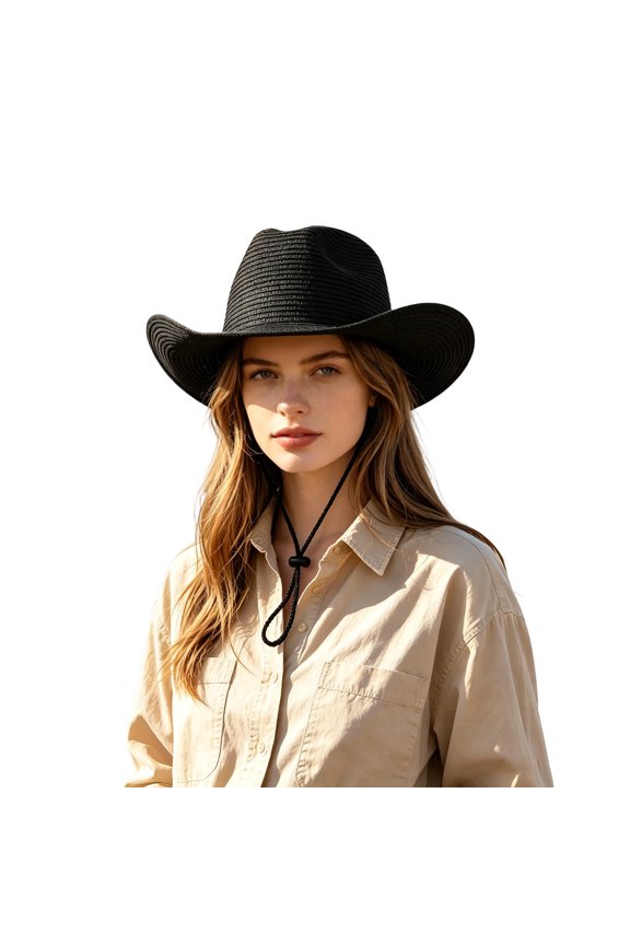Classic Cowboy Hat Western Style Outdoor Sun Wide Brim Ranch Riding Accessory Black