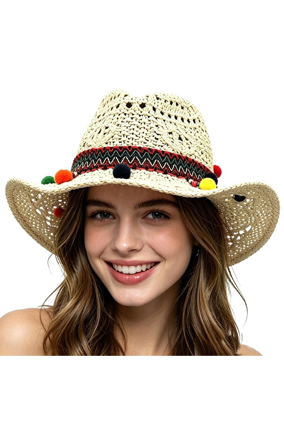 Cowboy Hat 2 Stylish Western Fringe Rhinestone Hat for Casual Parties and Elegant Jazz Style Beige